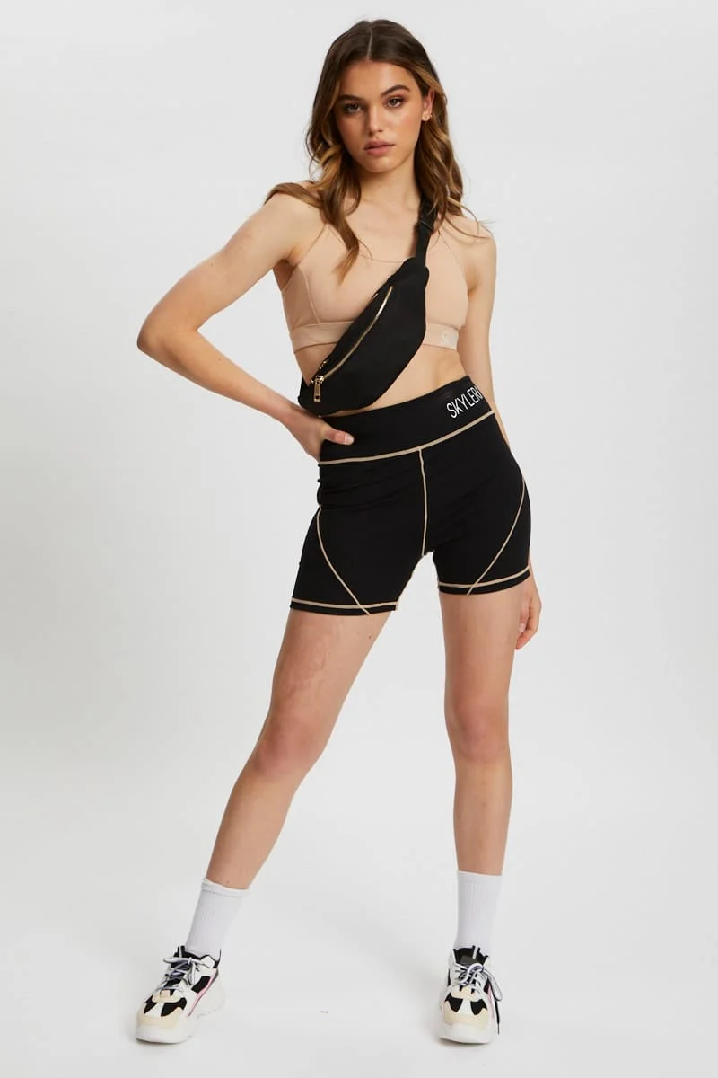 Beige Active Cross Back Sports Bra - Image 3