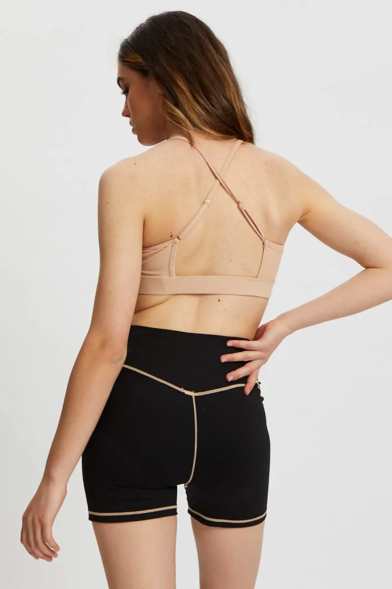 Beige Active Cross Back Sports Bra - Image 5