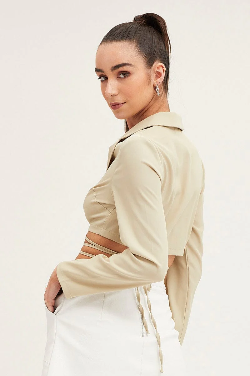 Beige Crop Jacket Long Sleeve - Image 5