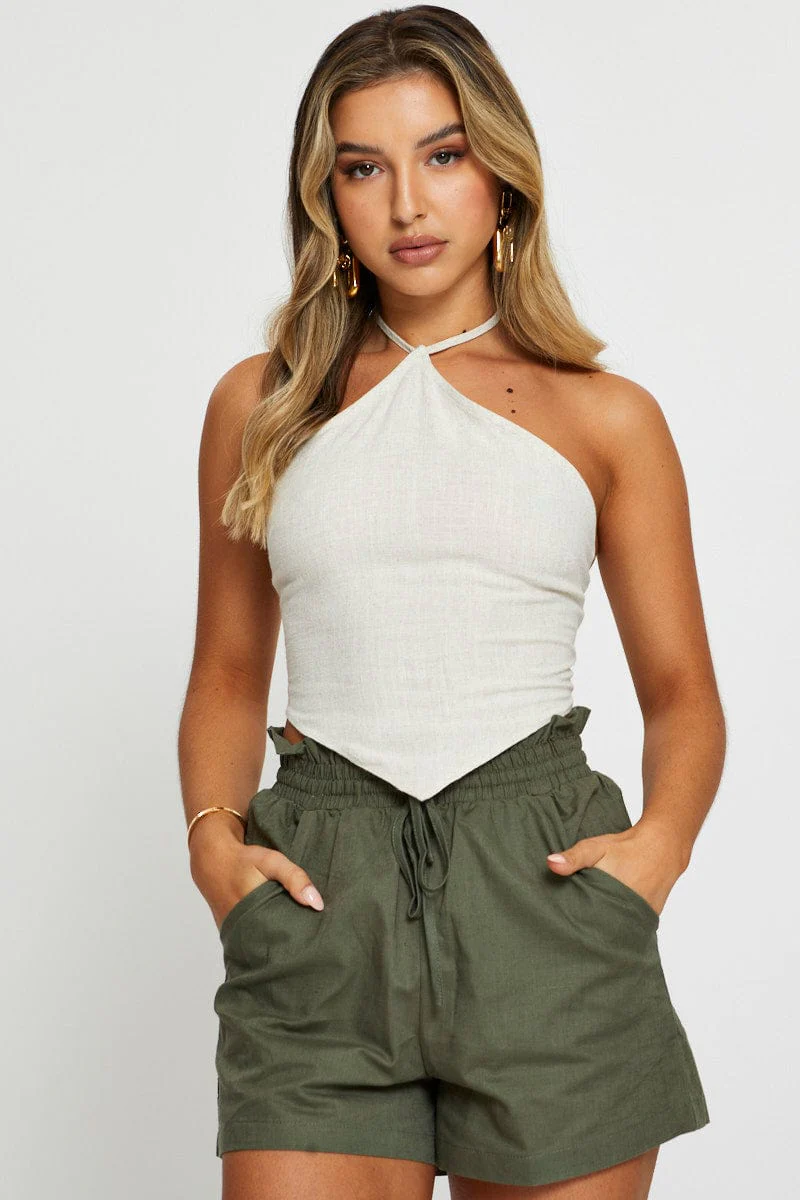 Beige Scarf Top Crop Linen - Image 3