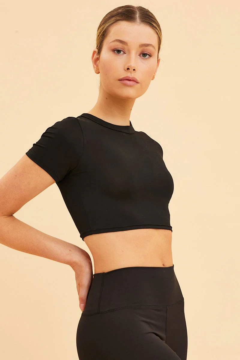 Black Baby T-Shirt Smooth Crop Short Sleeve Crew Neck - Image 3