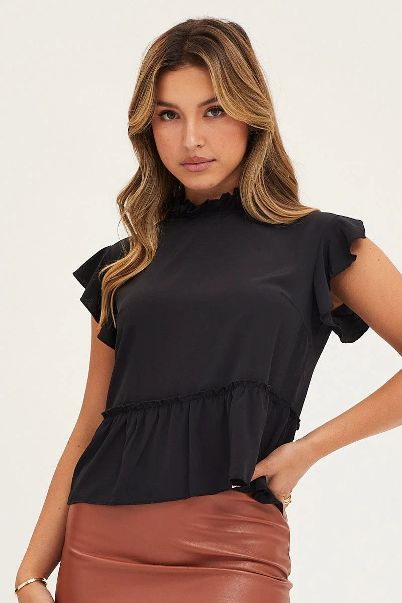 Black High Neck Top Short Sleeve - Image 3