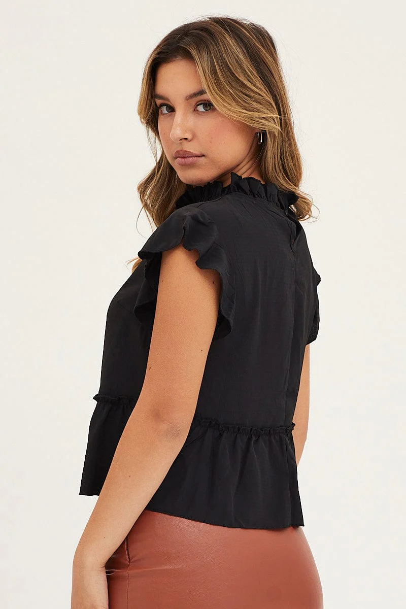 Black High Neck Top Short Sleeve - Image 5