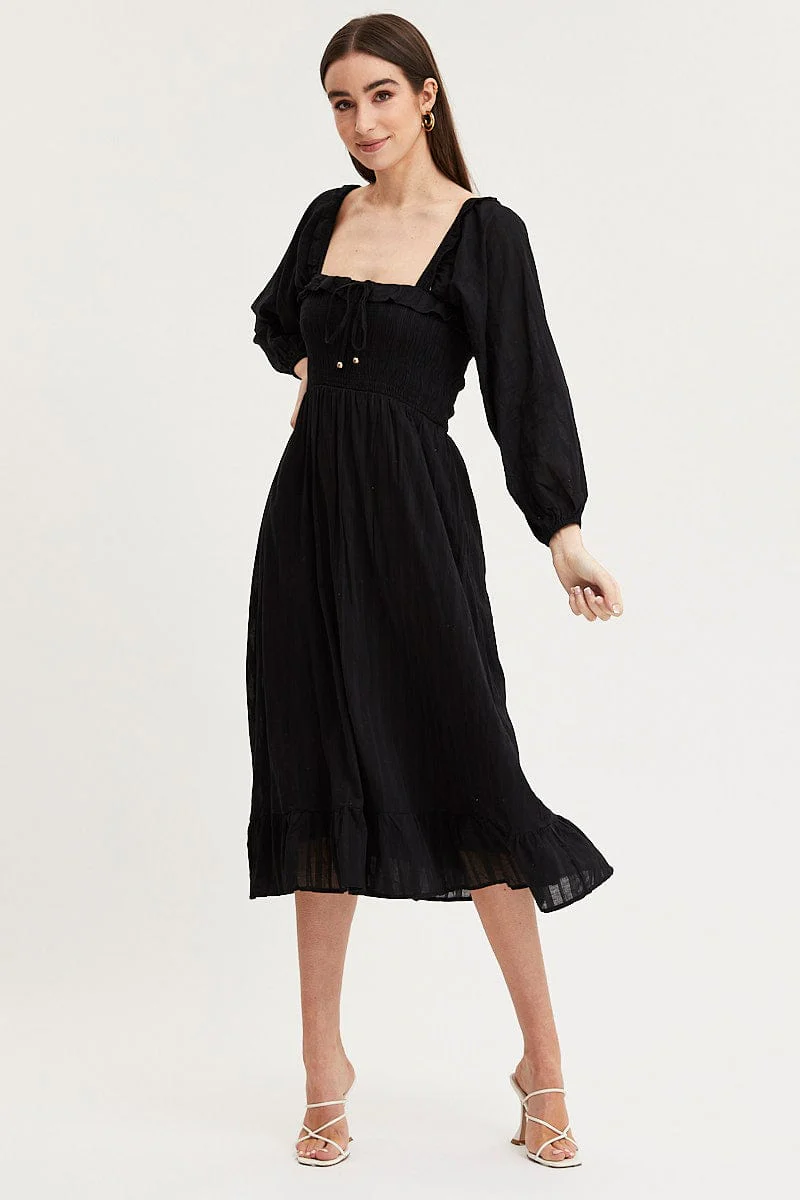 Black Midi Dress Long Sleeve Evening - Image 3