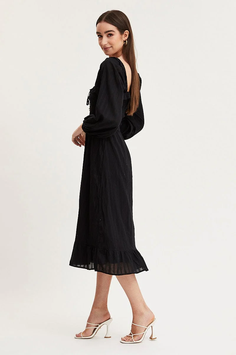 Black Midi Dress Long Sleeve Evening - Image 4