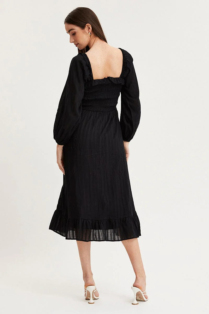 Black Midi Dress Long Sleeve Evening - Image 5
