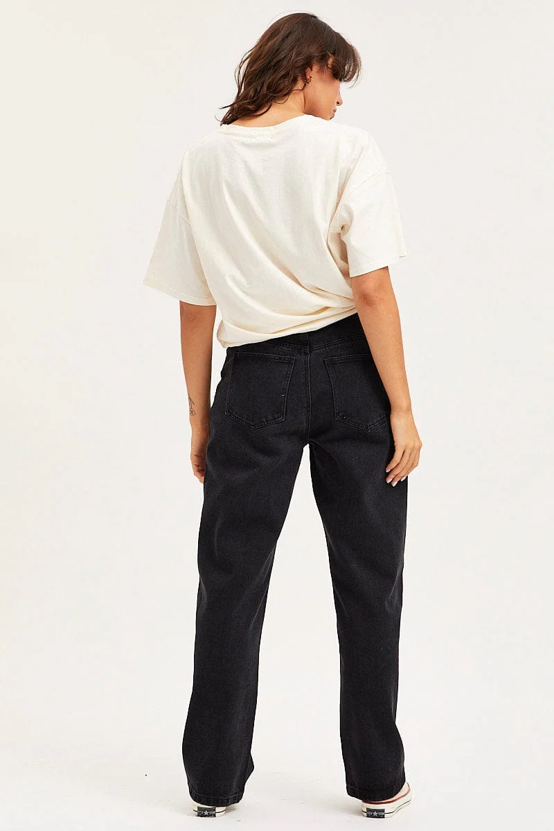 Black Unisex Straight Denim Jeans Mid Rise - Image 5