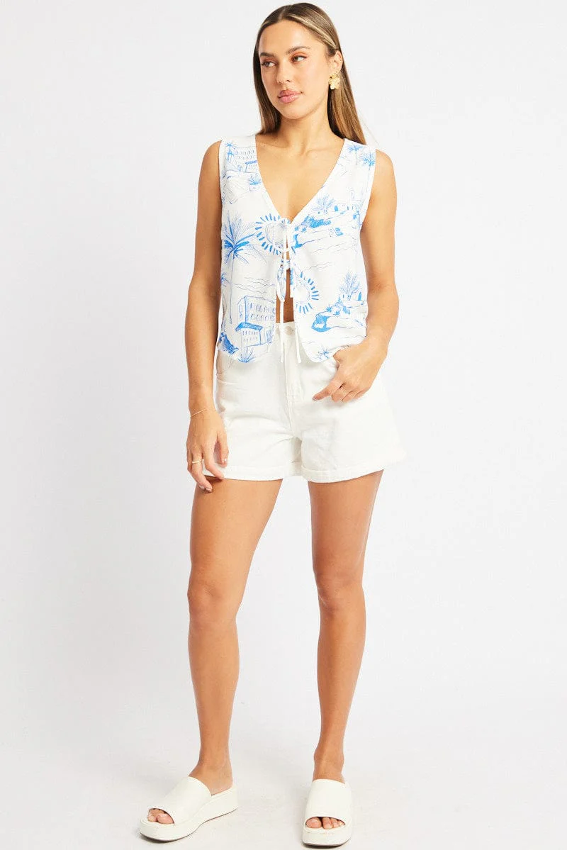 Blue Abstract Tie Up Top Linen - Image 3