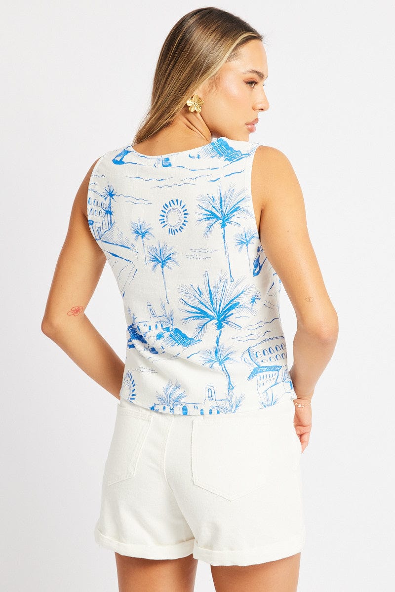 Blue Abstract Tie Up Top Linen - Image 5