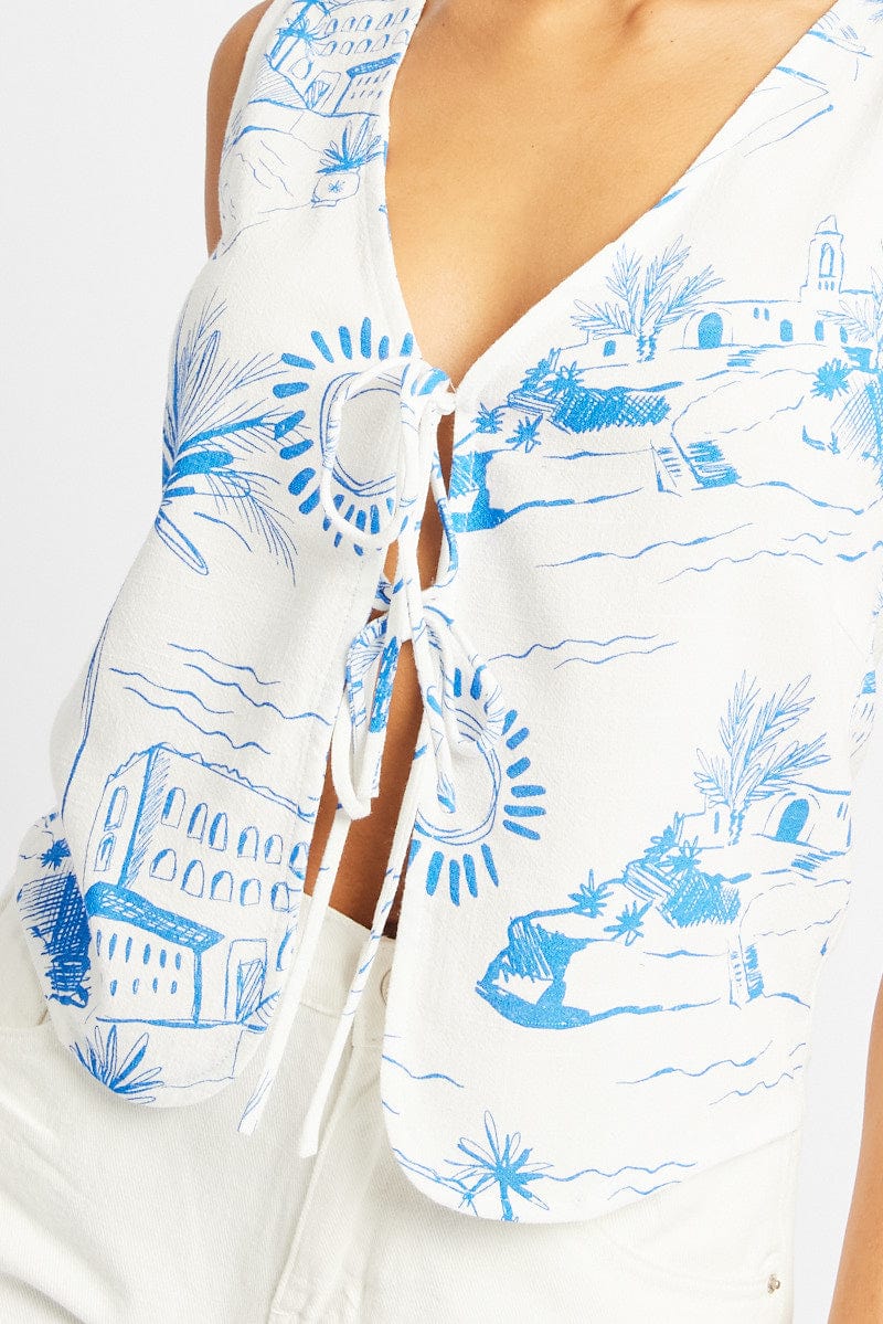 Blue Abstract Tie Up Top Linen - Image 6