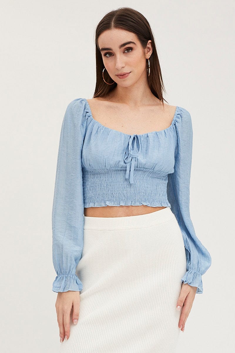 Blue Crop Top Long Sleeve - Image 3