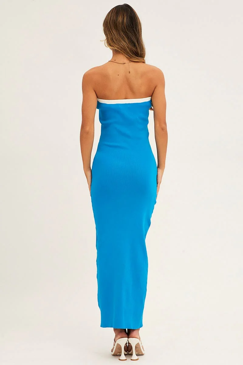 Blue Cut Out Knit Midi Dress - Image 6