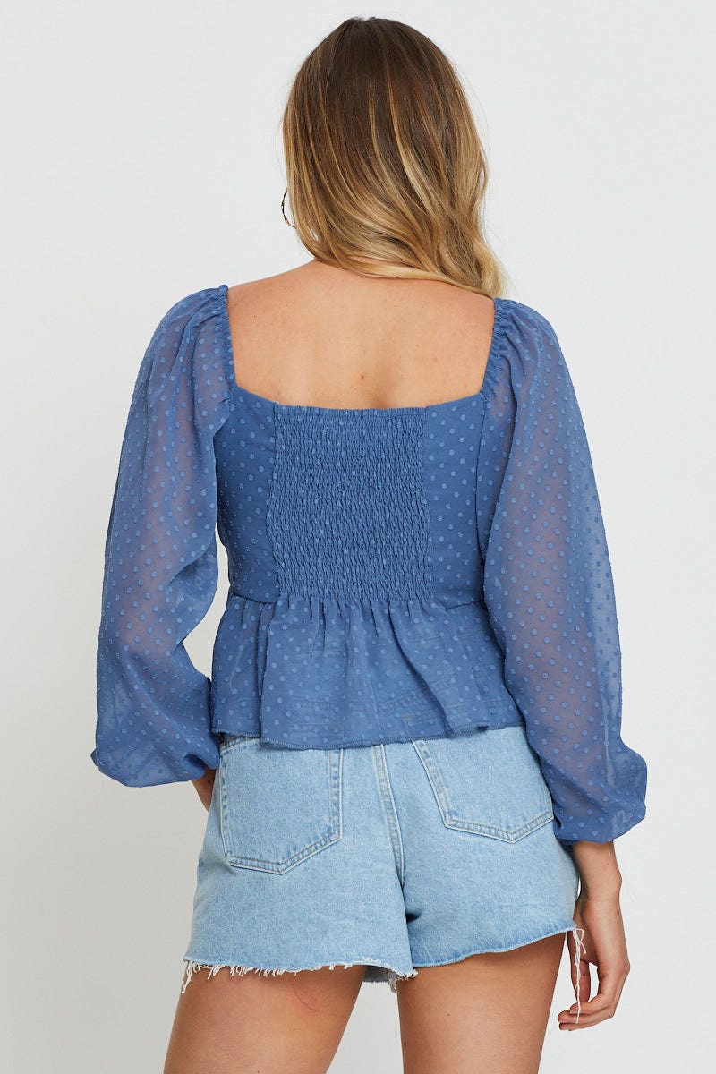 Blue Peplum Top Long Sleeve - Image 4