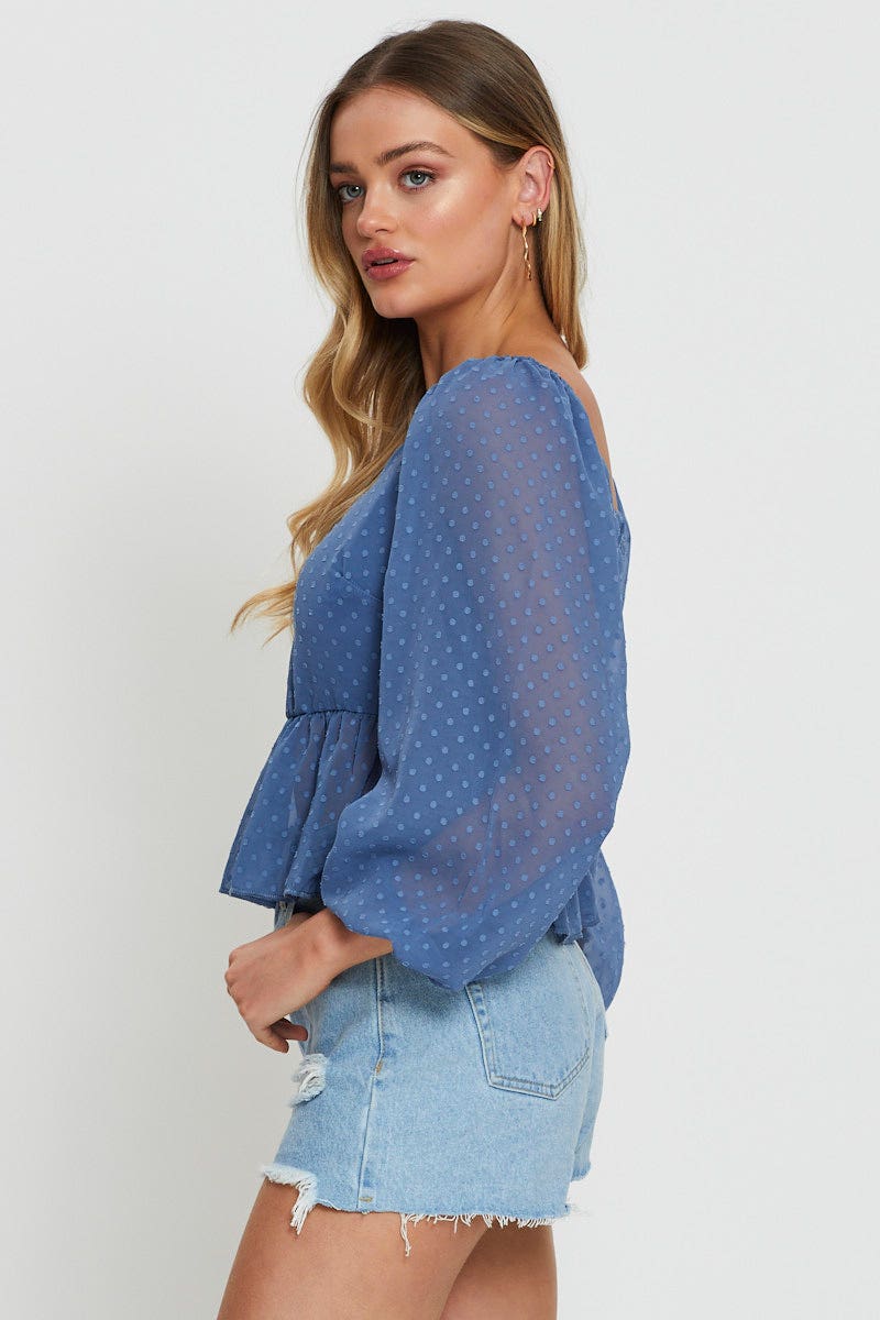 Blue Peplum Top Long Sleeve - Image 6