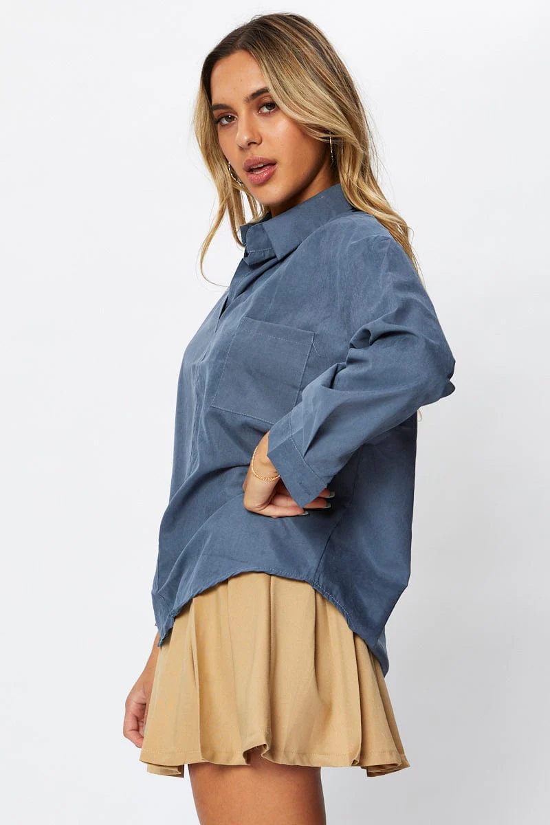 Blue Roll Neck With Cord Shirt - Image 4