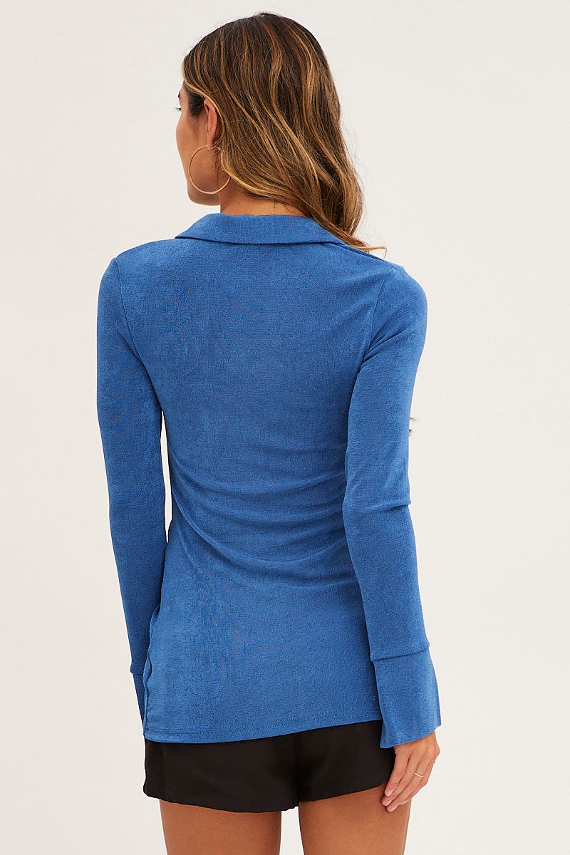 Blue Slinky Jersey Long Sleeve Top - Image 5