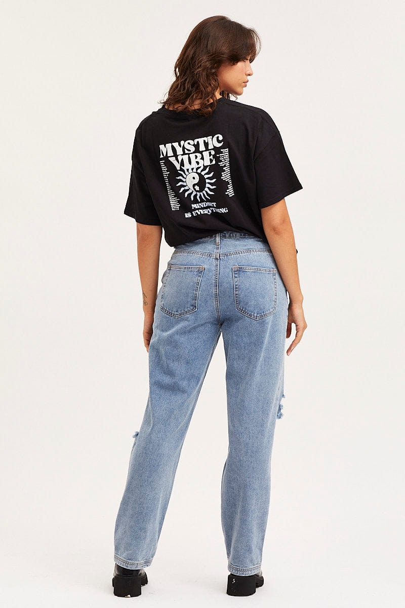 Blue Unisex Boyfriend Denim Jeans Mid Rise - Image 5