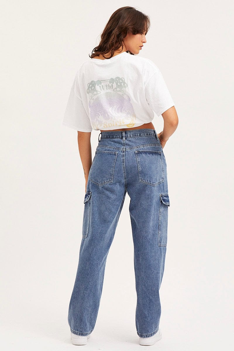 Blue Unisex Cargo Denim Jeans Mid Rise - Image 5