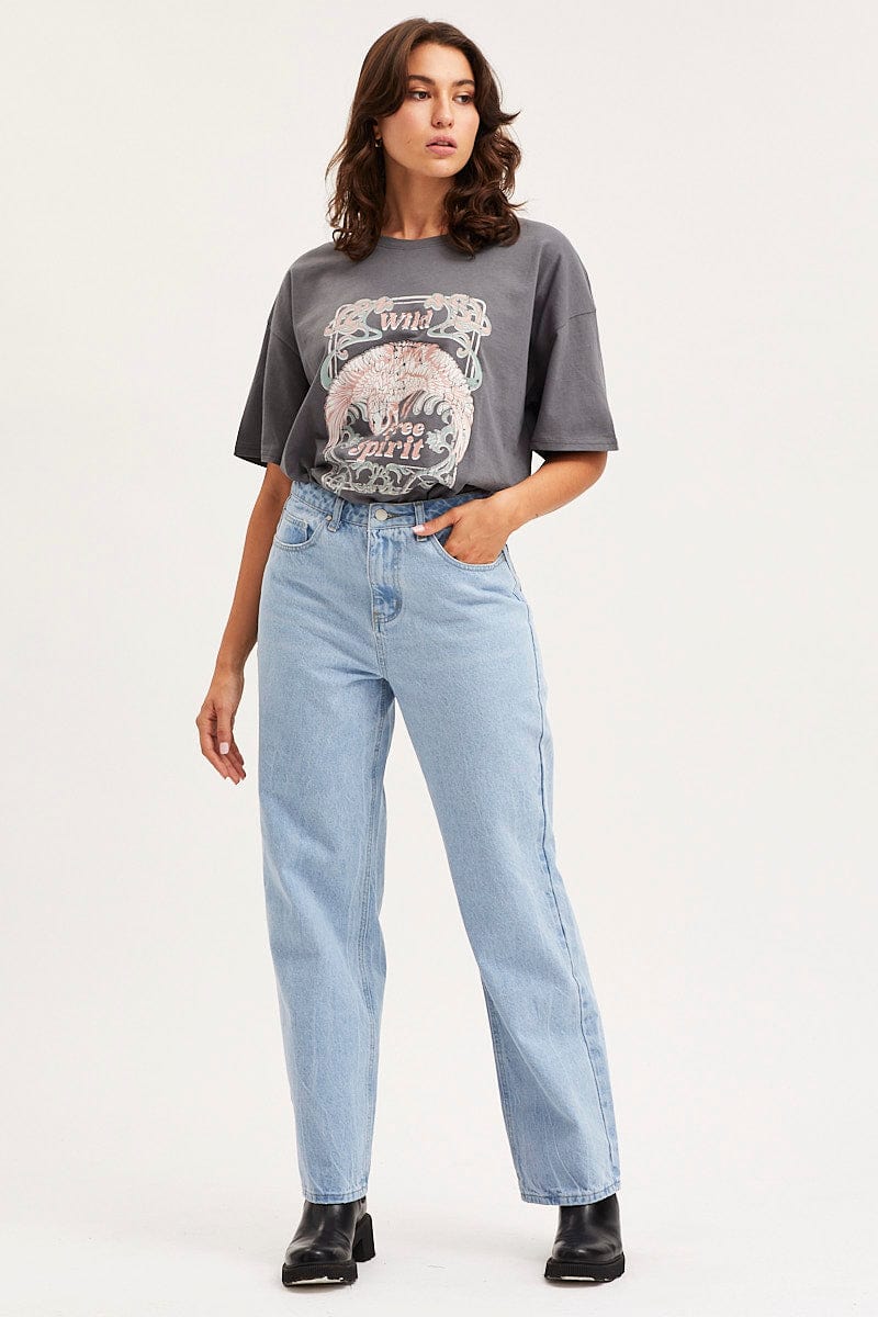 Blue Unisex Straight Denim Jeans Mid Rise - Image 3