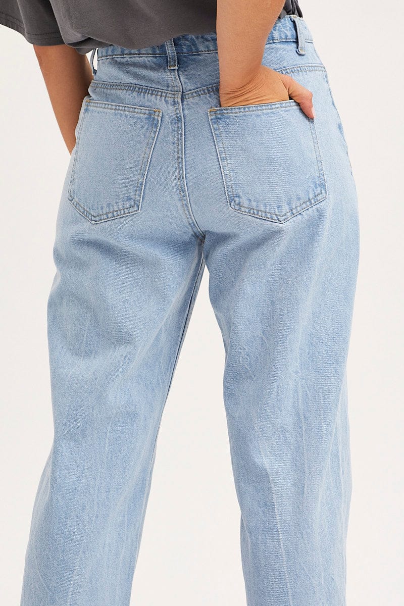 Blue Unisex Straight Denim Jeans Mid Rise - Image 6