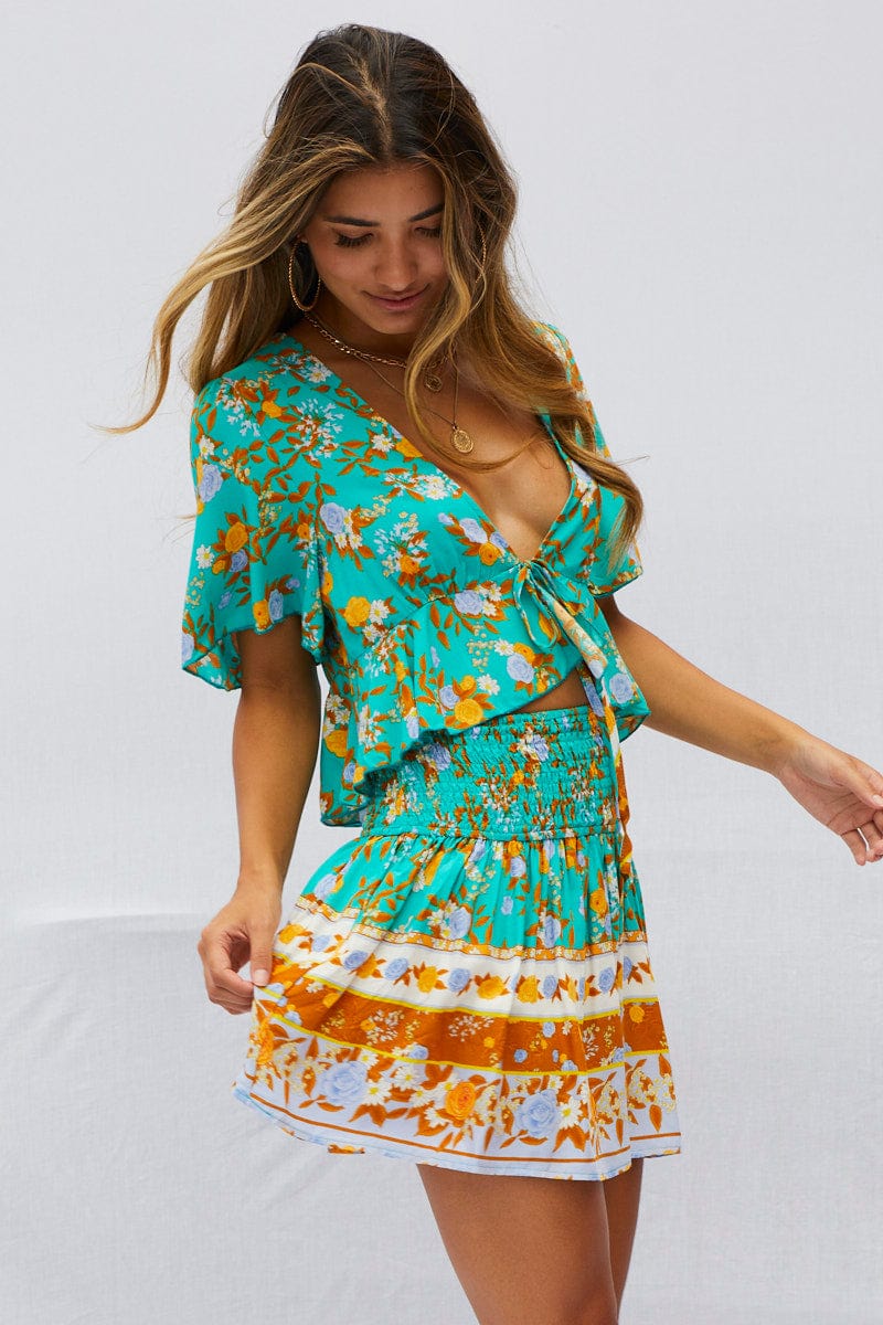 Boho Print Flare Skirt Mini High Rise - Image 4