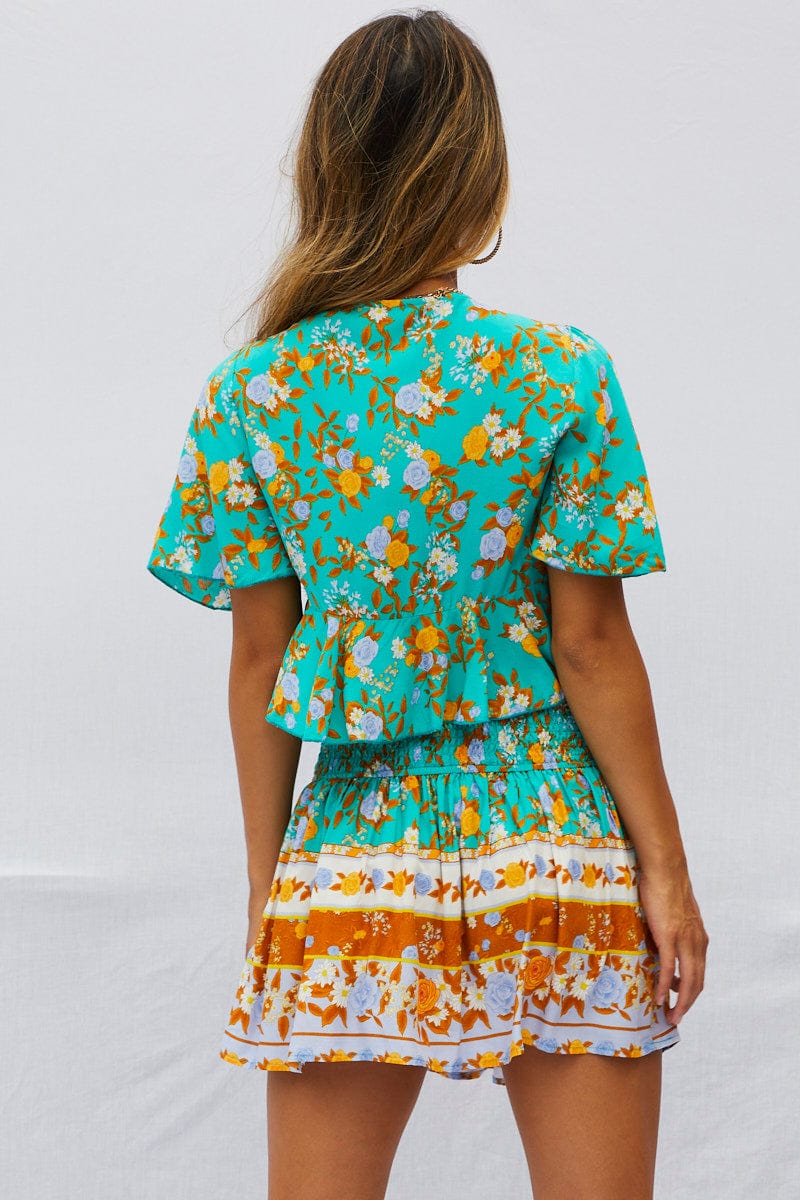 Boho Print Flare Skirt Mini High Rise - Image 5