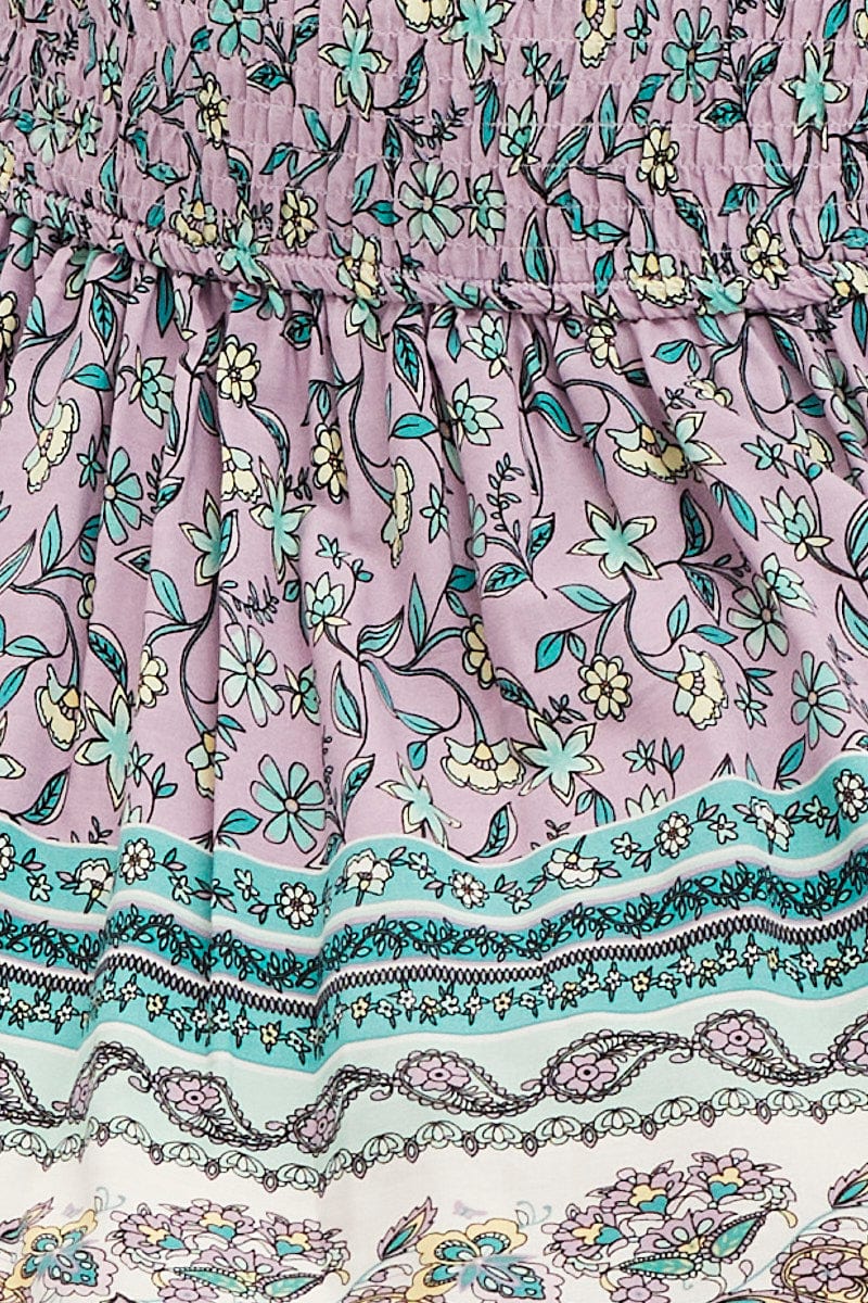 Boho Print Round Neck Puff Sleeve Crop Top - Image 6