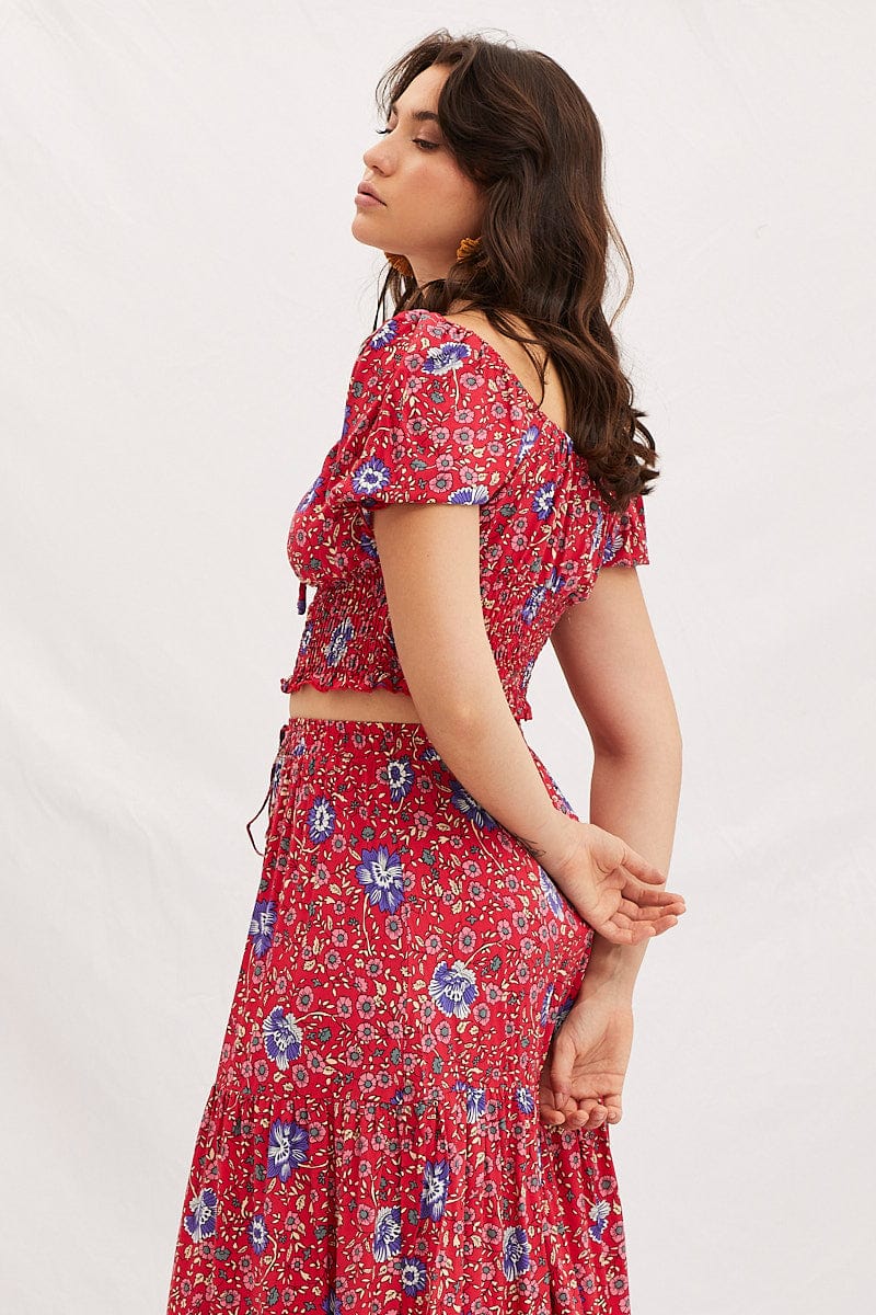 Boho Print Square Neck Puff Sleeve Crop Top - Image 4