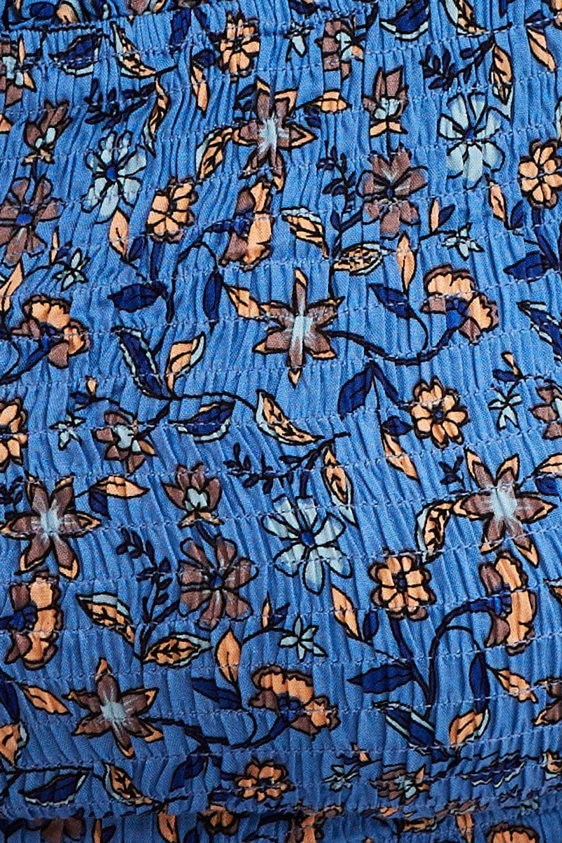 Boho Print Square Neck Puff Sleeve Shirred Crop Top - Image 6