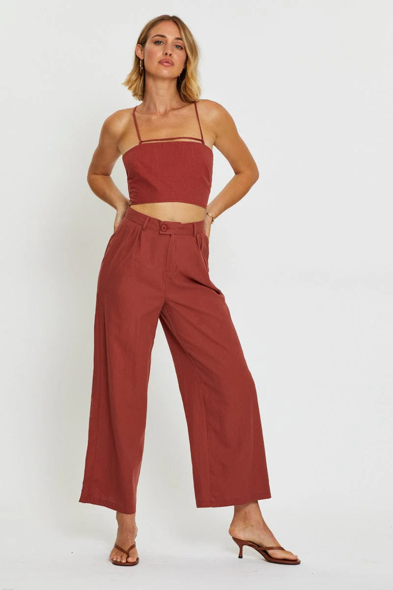 Brown Crop Top Linen Blend - Image 3