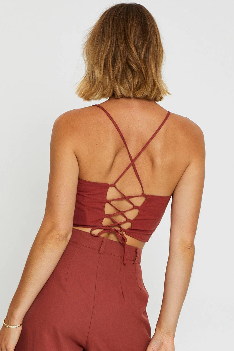 Brown Crop Top Linen Blend - Image 5