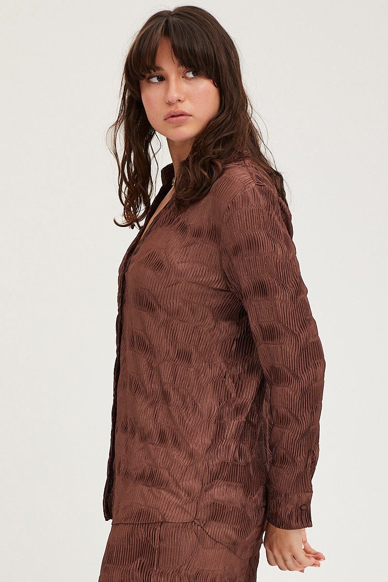 Brown Plisse Shirts Long Sleeve - Image 4
