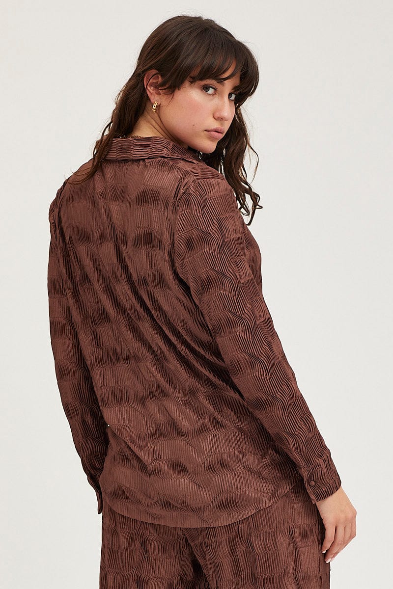 Brown Plisse Shirts Long Sleeve - Image 5