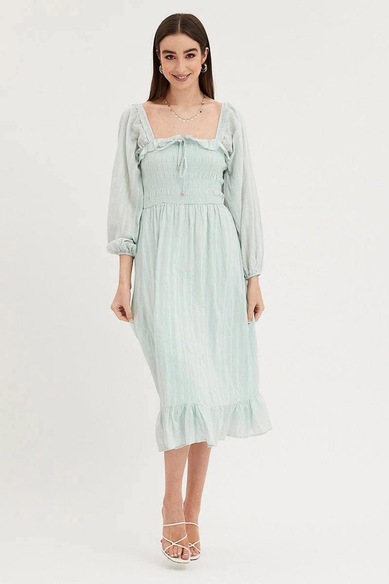 Green Midi Dress Long Sleeve Evening - Image 3