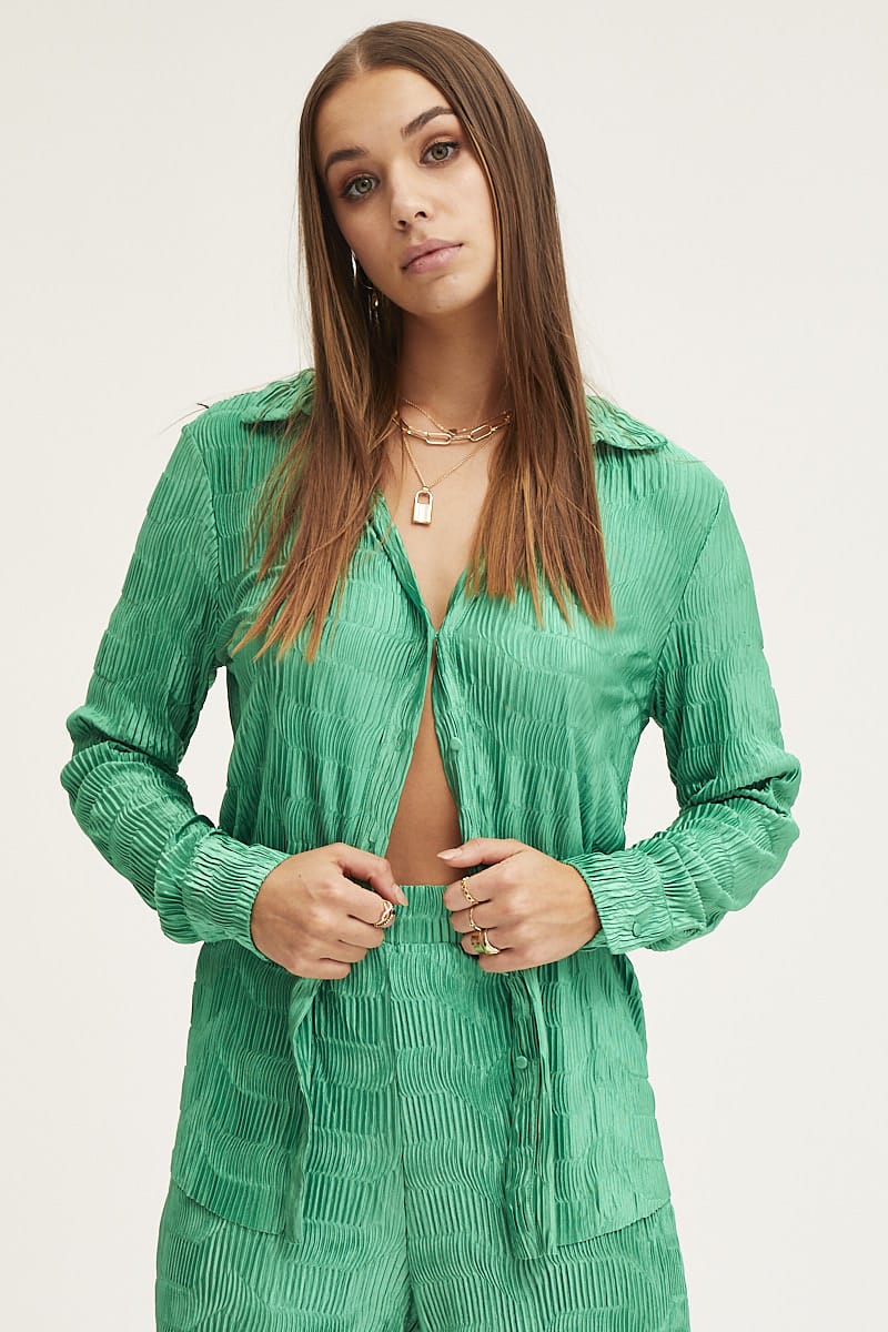 Green Plisse Shirts Long Sleeve - Image 3