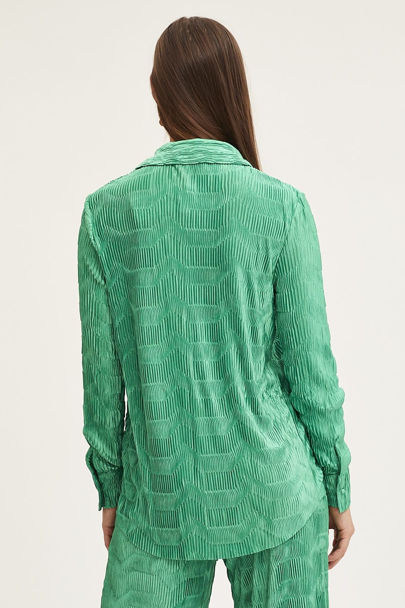 Green Plisse Shirts Long Sleeve - Image 5