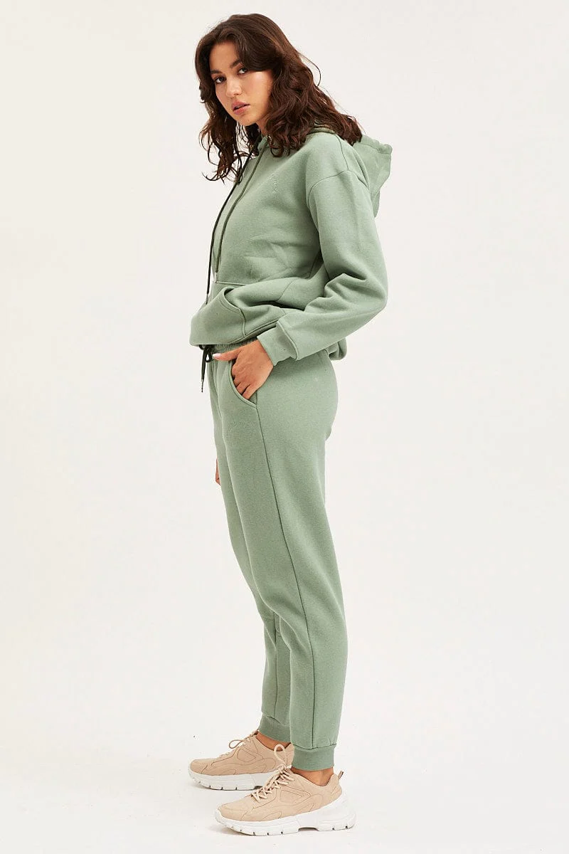 Green Track Pants High Rise Unisex - Image 4