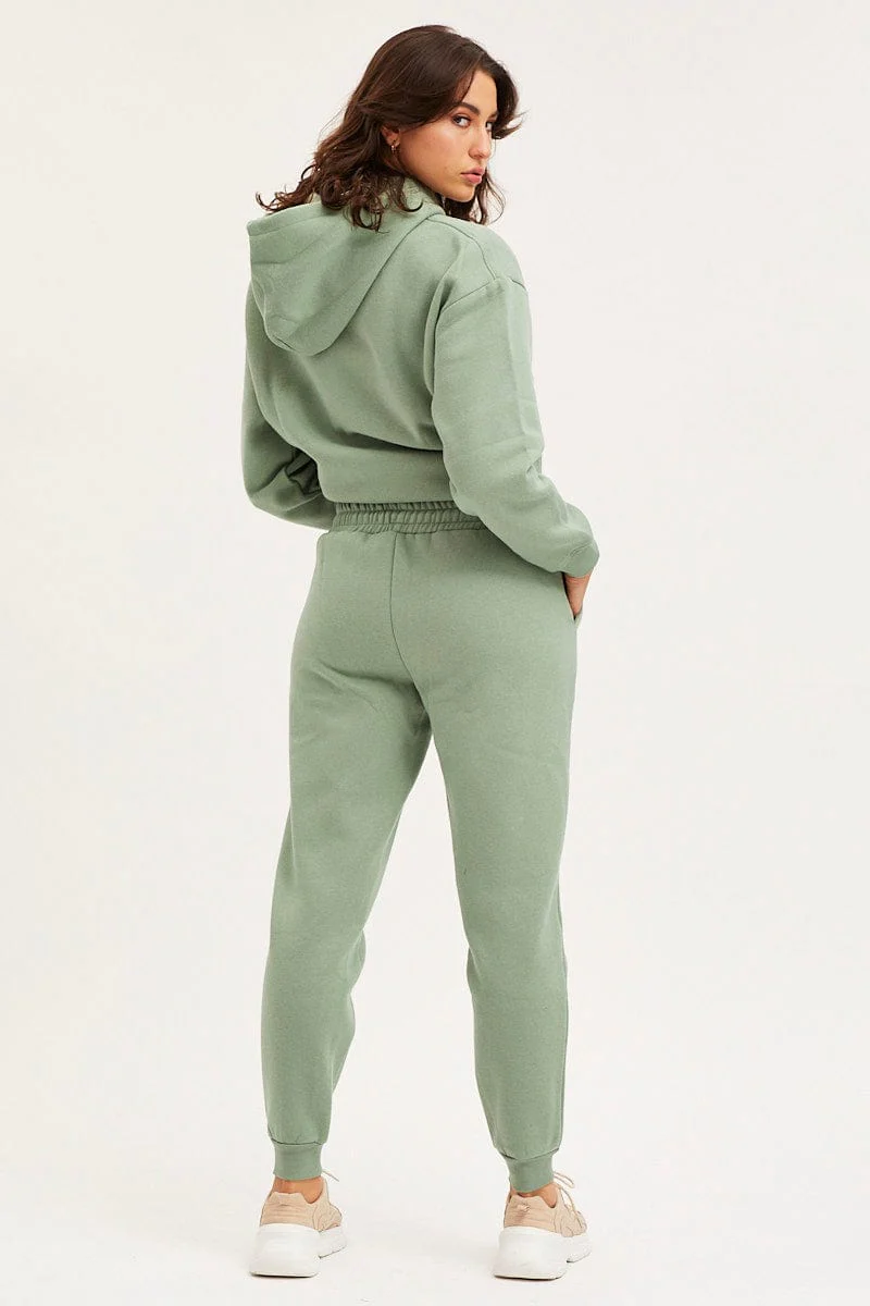 Green Track Pants High Rise Unisex - Image 5