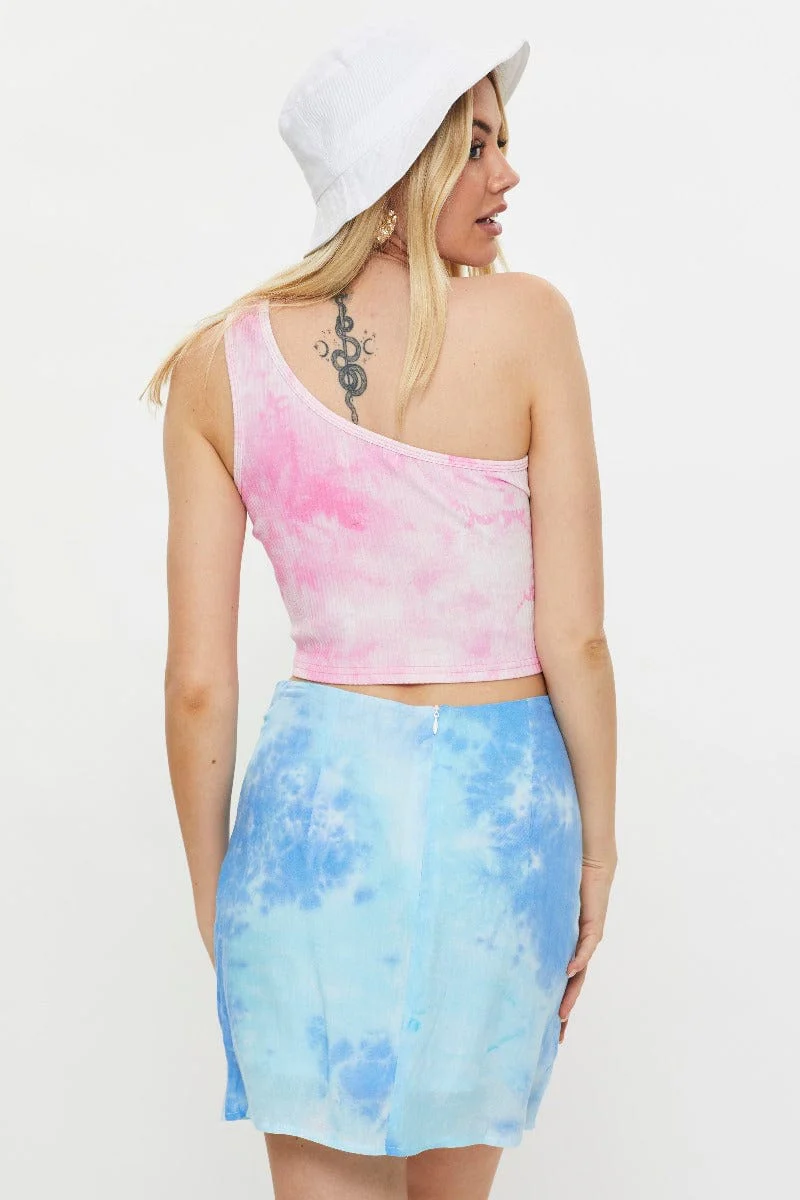 Multi Tie Dye Front Split Mini Skirt - Image 5