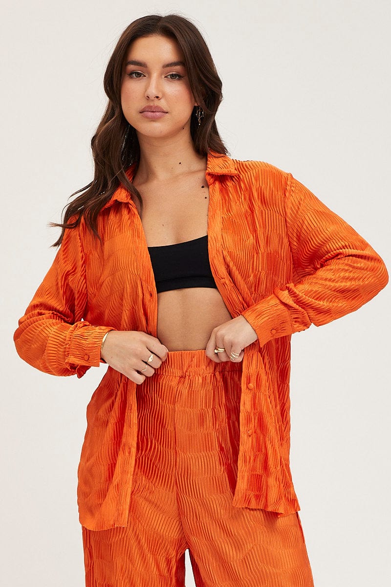 Orange Plisse Shirts Long Sleeve - Image 3
