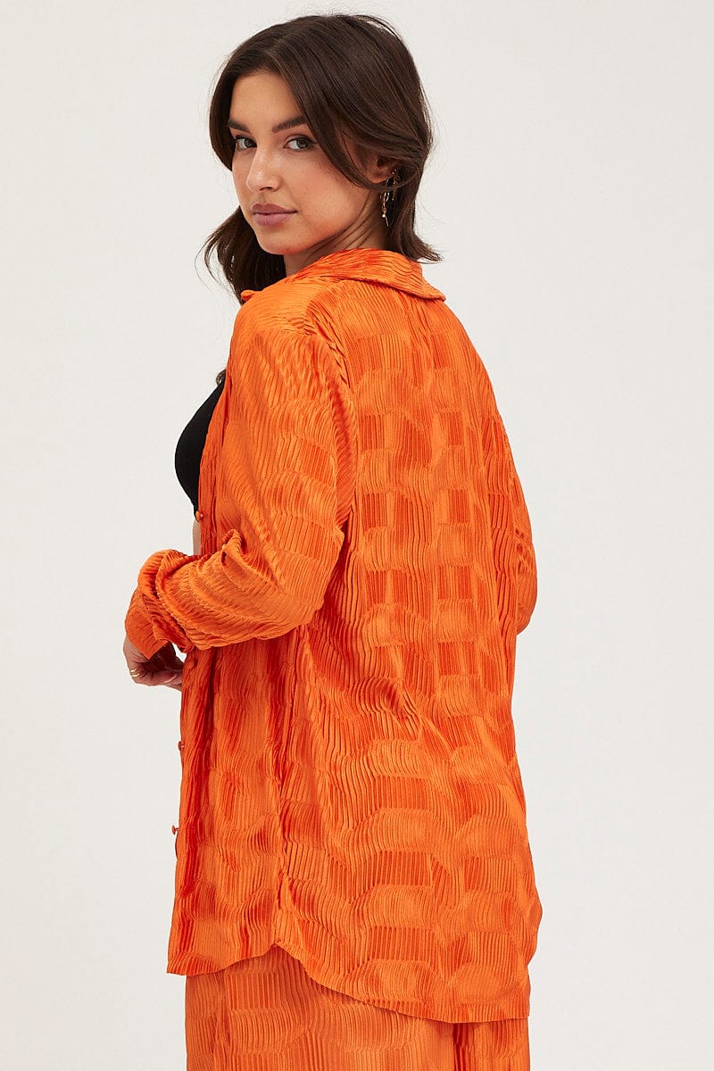Orange Plisse Shirts Long Sleeve - Image 5