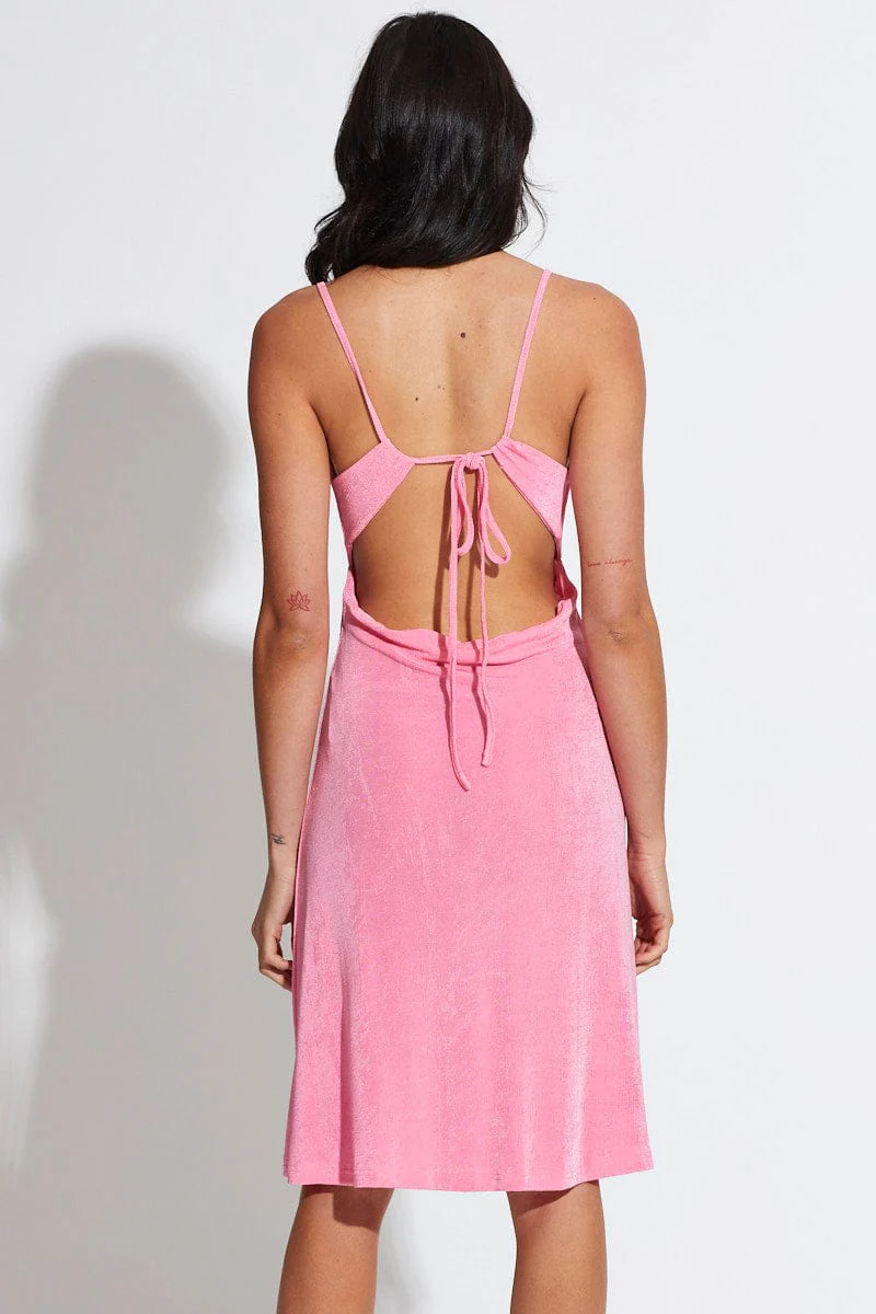 Pink A Line Dress Midi - Image 4