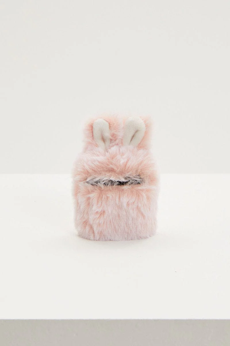 Pink Faux Fur Bunny Air Pod Case With Ears - Image 4