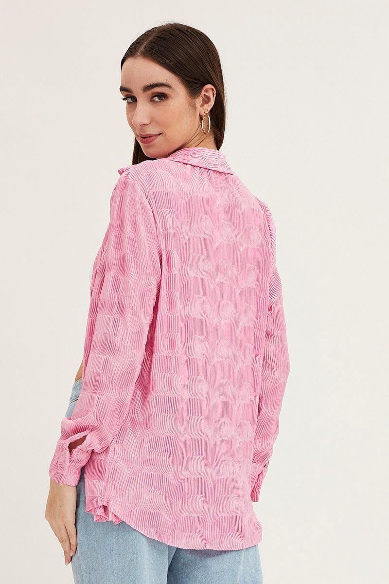 Pink Long Sleeve Plisse Shirt - Image 5