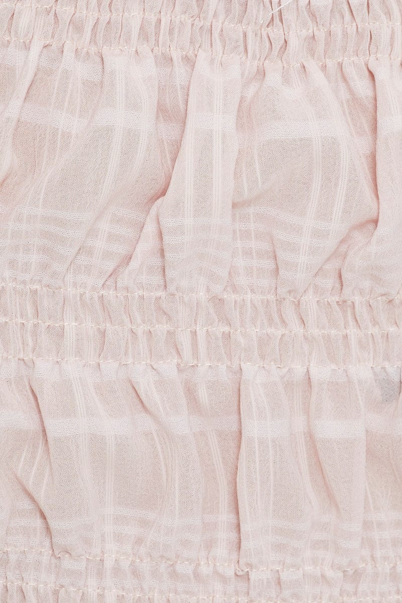 Pink Short Sleeve Textured Shirred Puff Sleeve Crop Top - Image 6