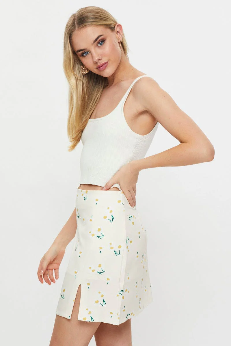 Print Front Split Mini Skirt - Image 4