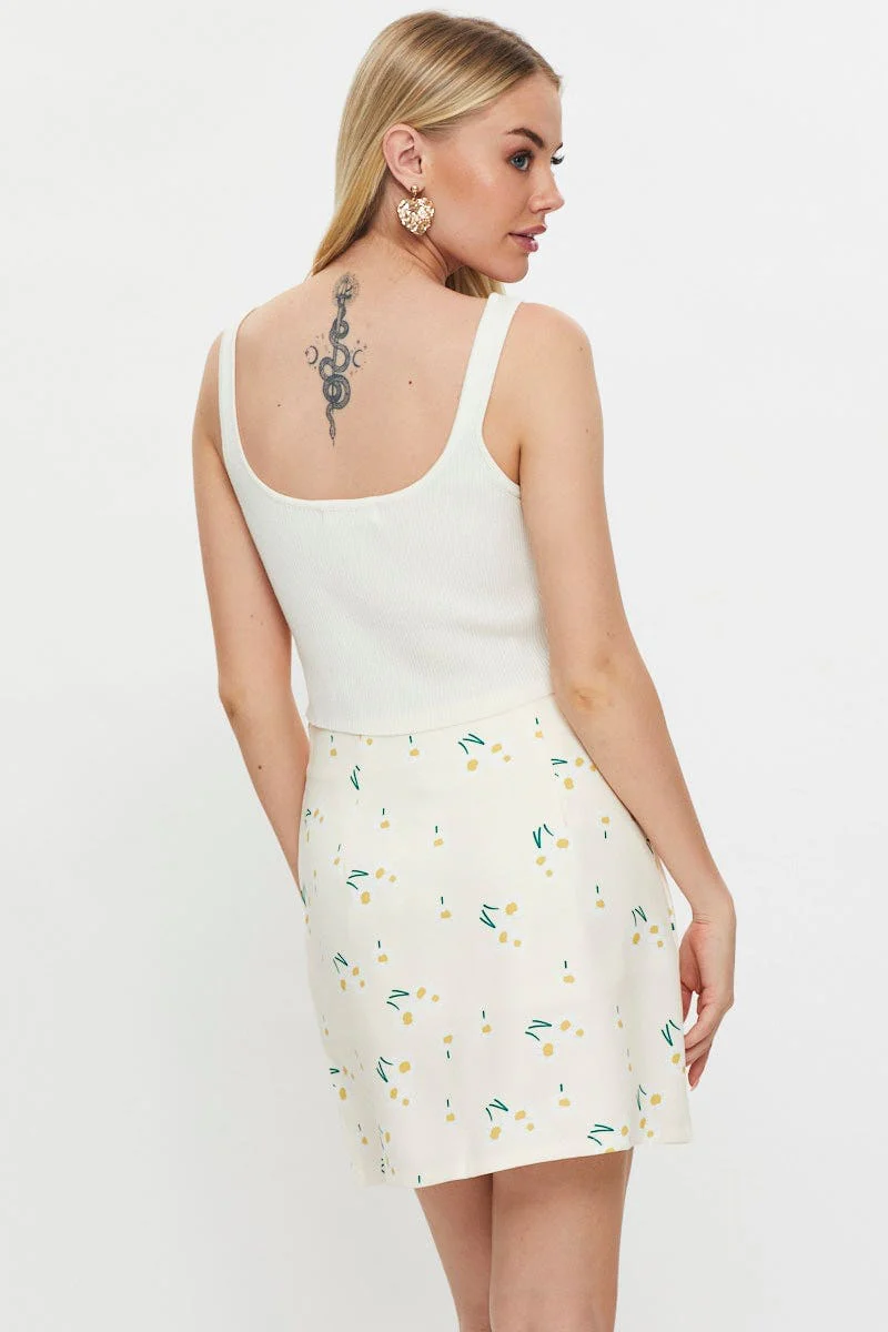 Print Front Split Mini Skirt - Image 5