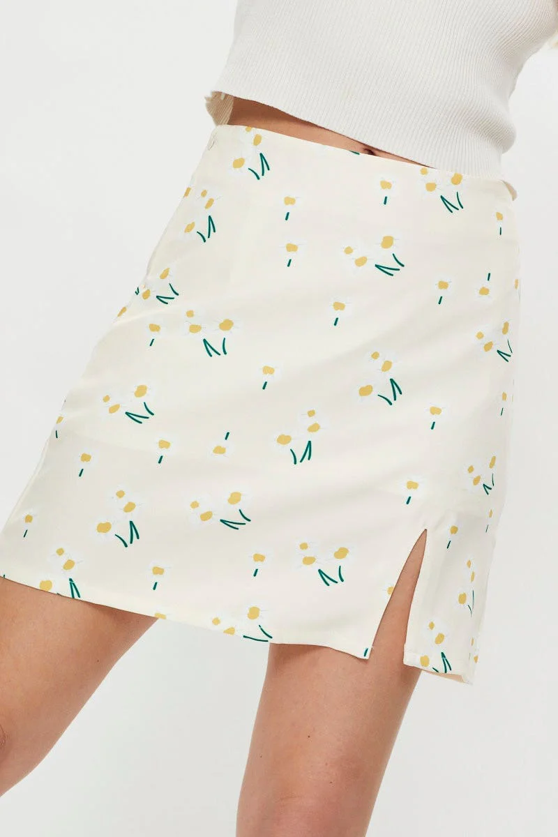 Print Front Split Mini Skirt - Image 8