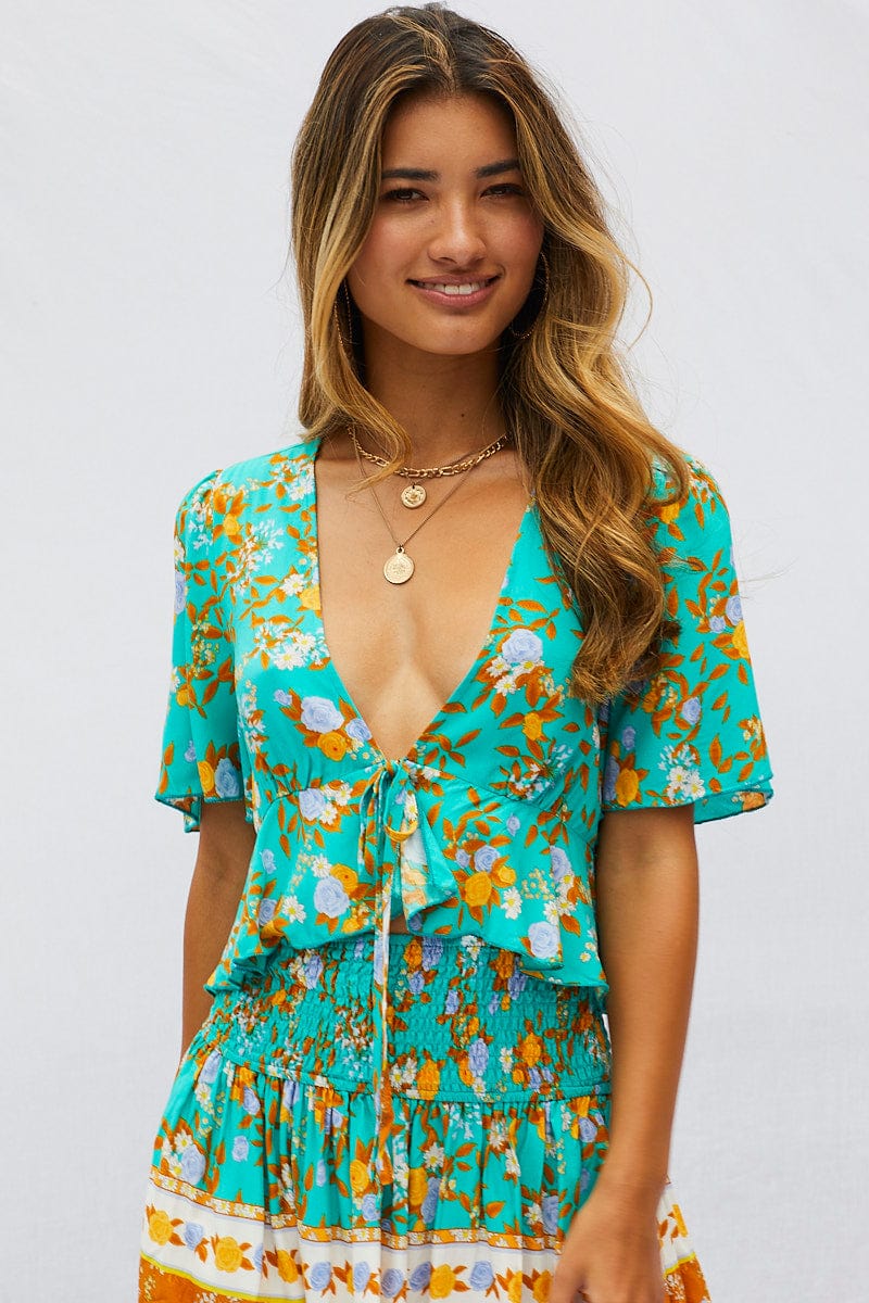 Print Halter Top Sleeveless Crop Halter - Image 3