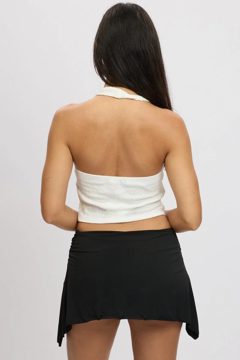 White Halter Neck Top Metal Buckle - Image 6